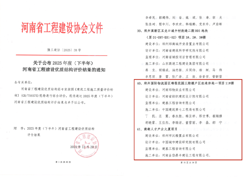 公司監理項目斬獲“河南省工程建設優質結構工程”獎